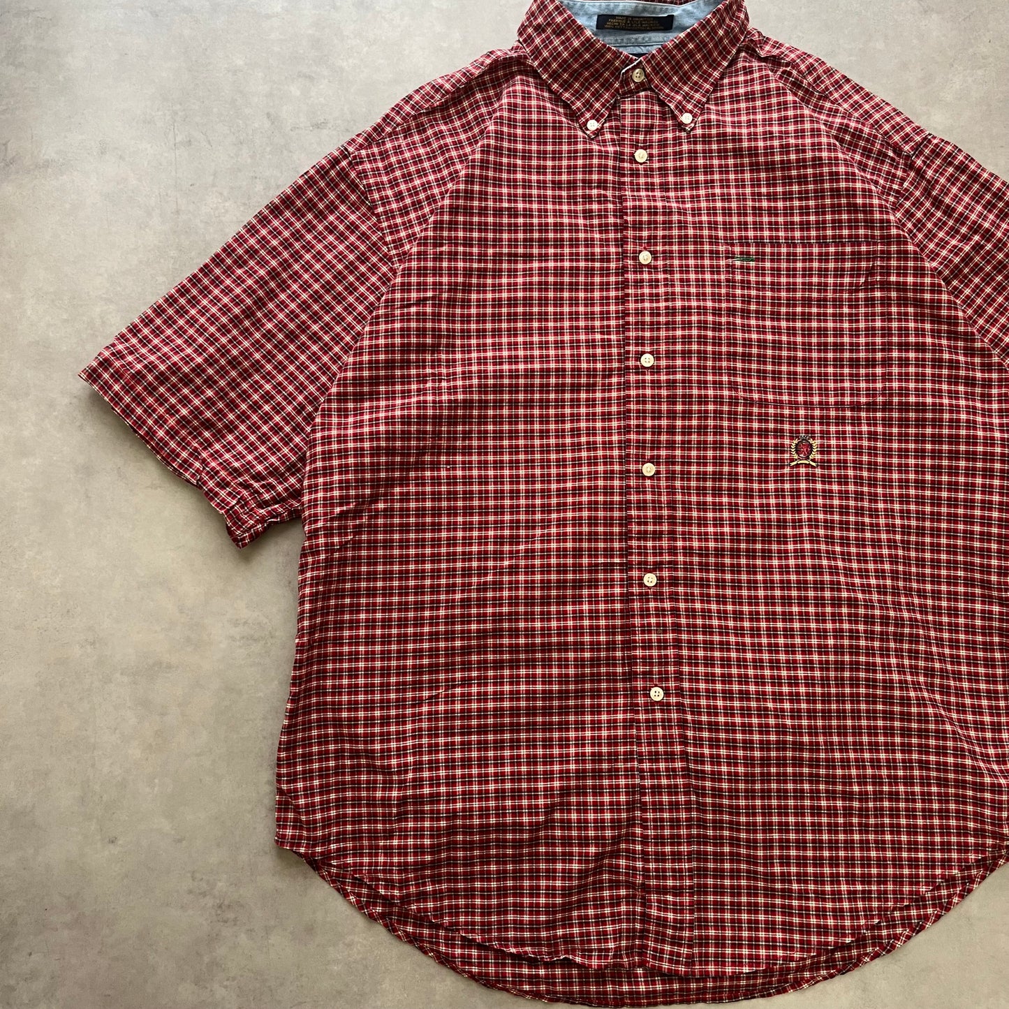 【USED】Tommy Check Button Down Shirt Logo Embroidery