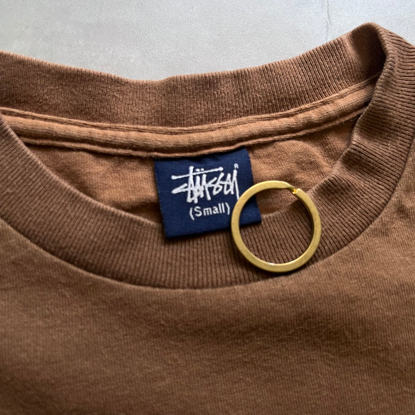 【USED】90〜00s Old Stussy Tee Brown Mexico Made Navy Tag