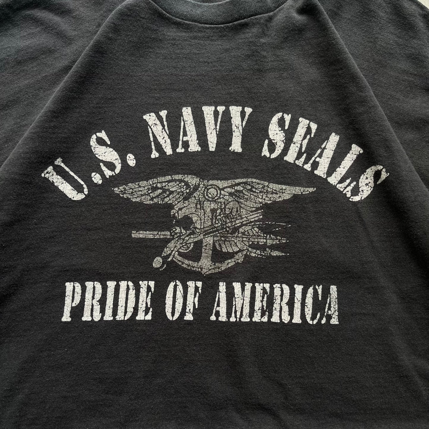 【USED】US Navy Seals Pride Of America Logo Tee Black L Size