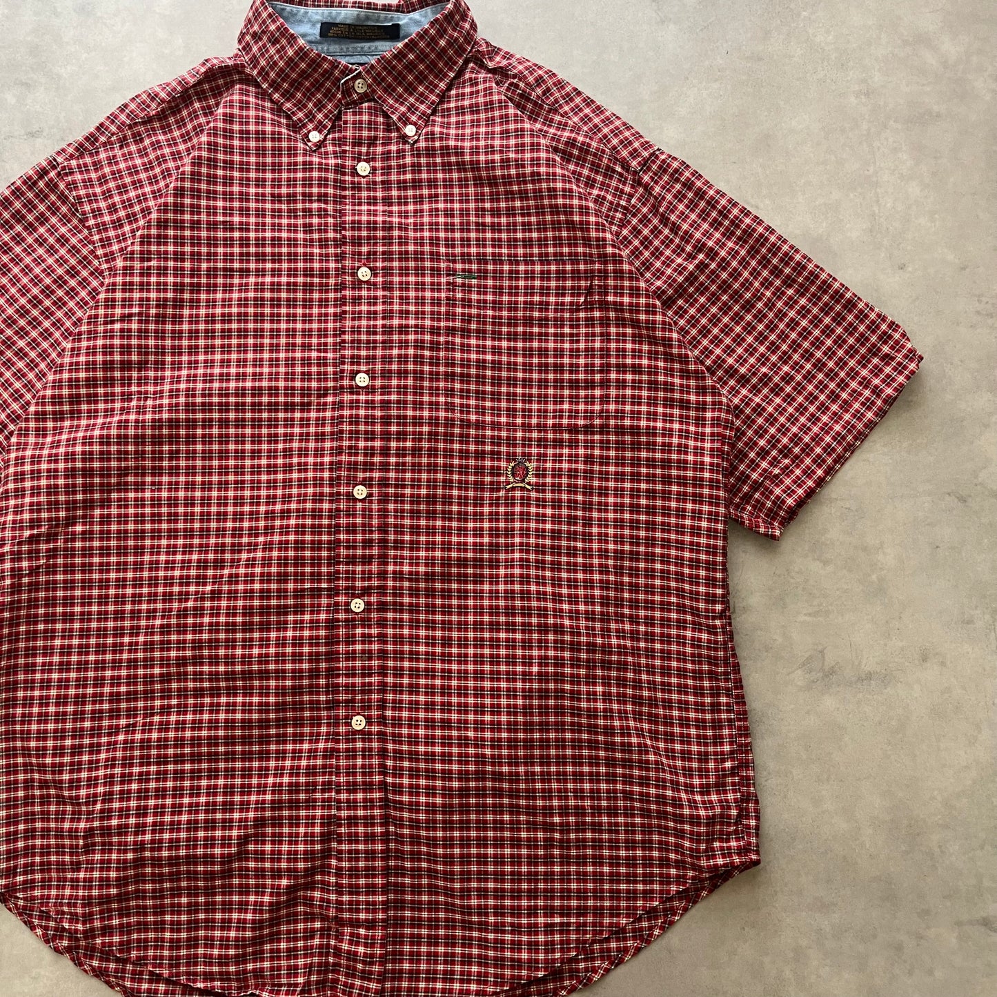 【USED】Tommy Check Button Down Shirt Logo Embroidery