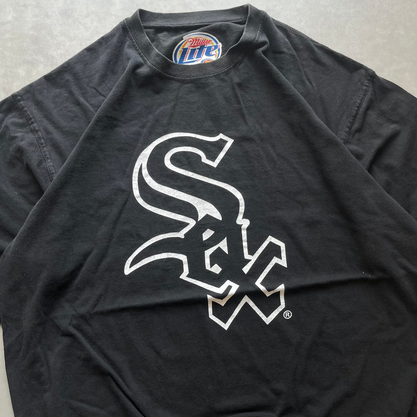 【USED】MLB White Sox × Miller Lite Logo Tee Black L Size