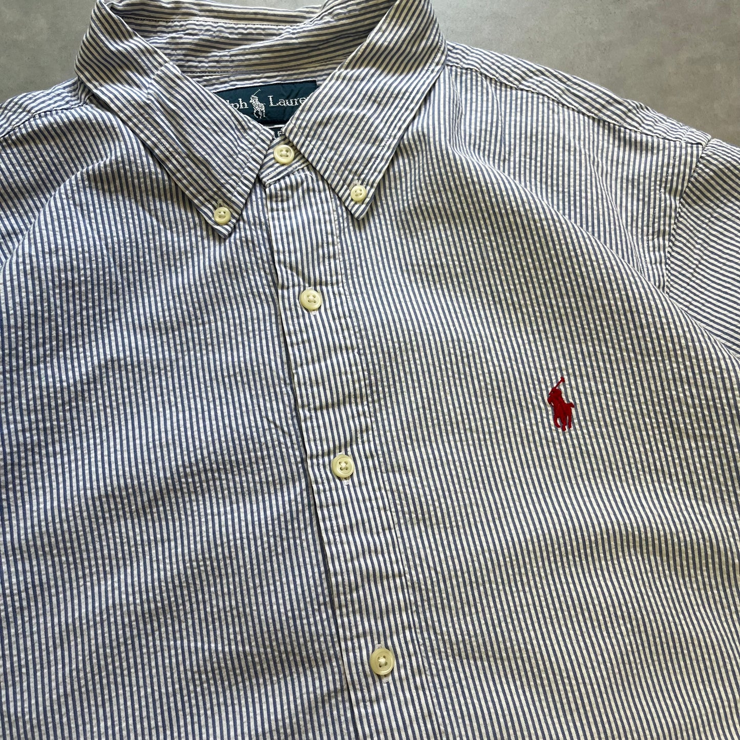 【USED】90s Polo Ralph Lauren Stripe Shirt Embroidered Pony Logo