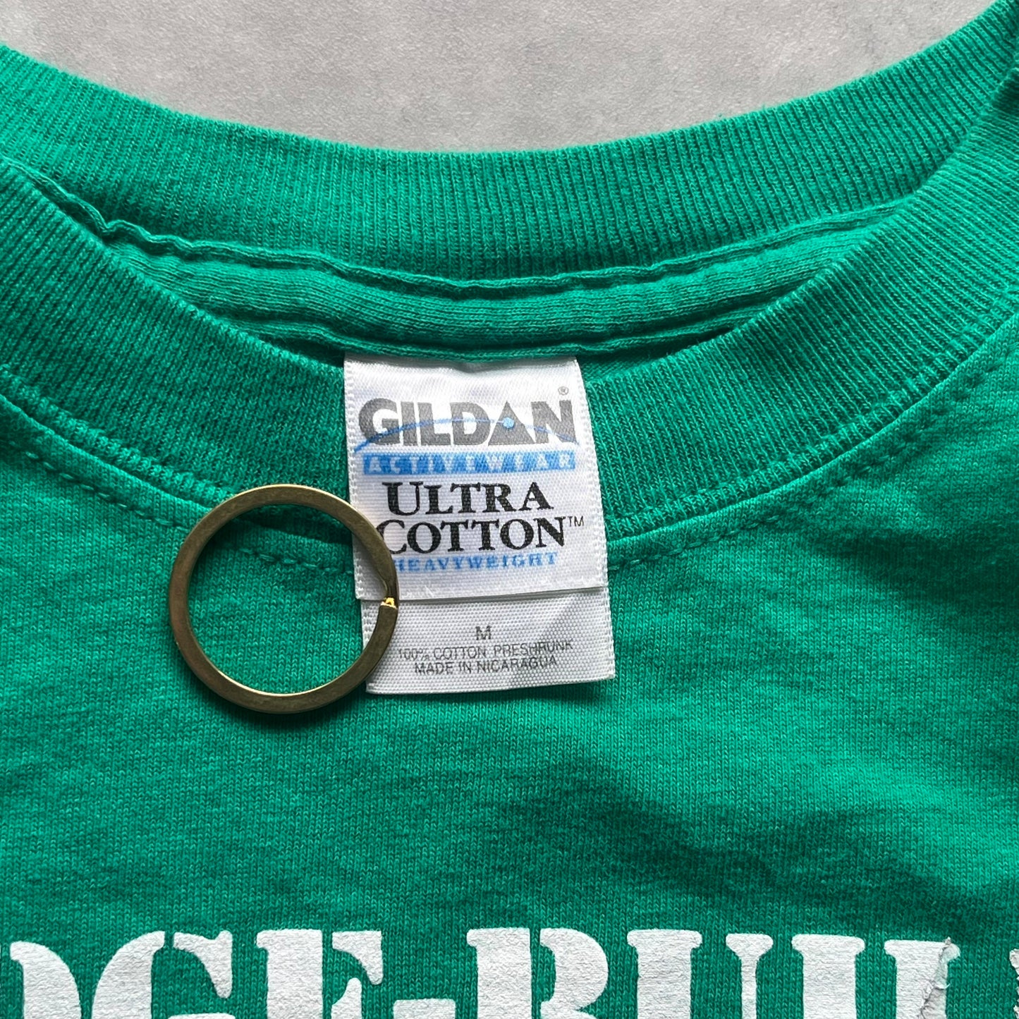 【USED】Gildan Graphic Print Tee Green Distressed