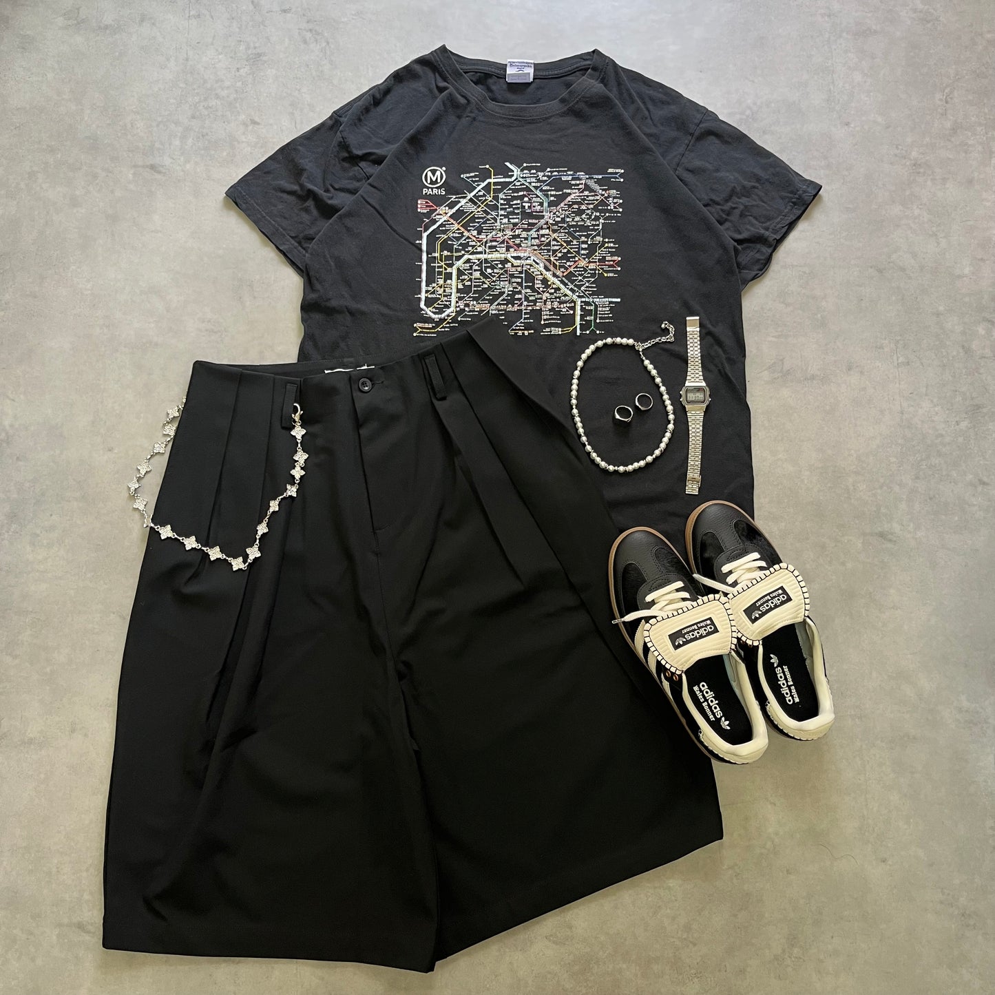 【USED】Paris Metro Map Graphic Tee City Style Black
