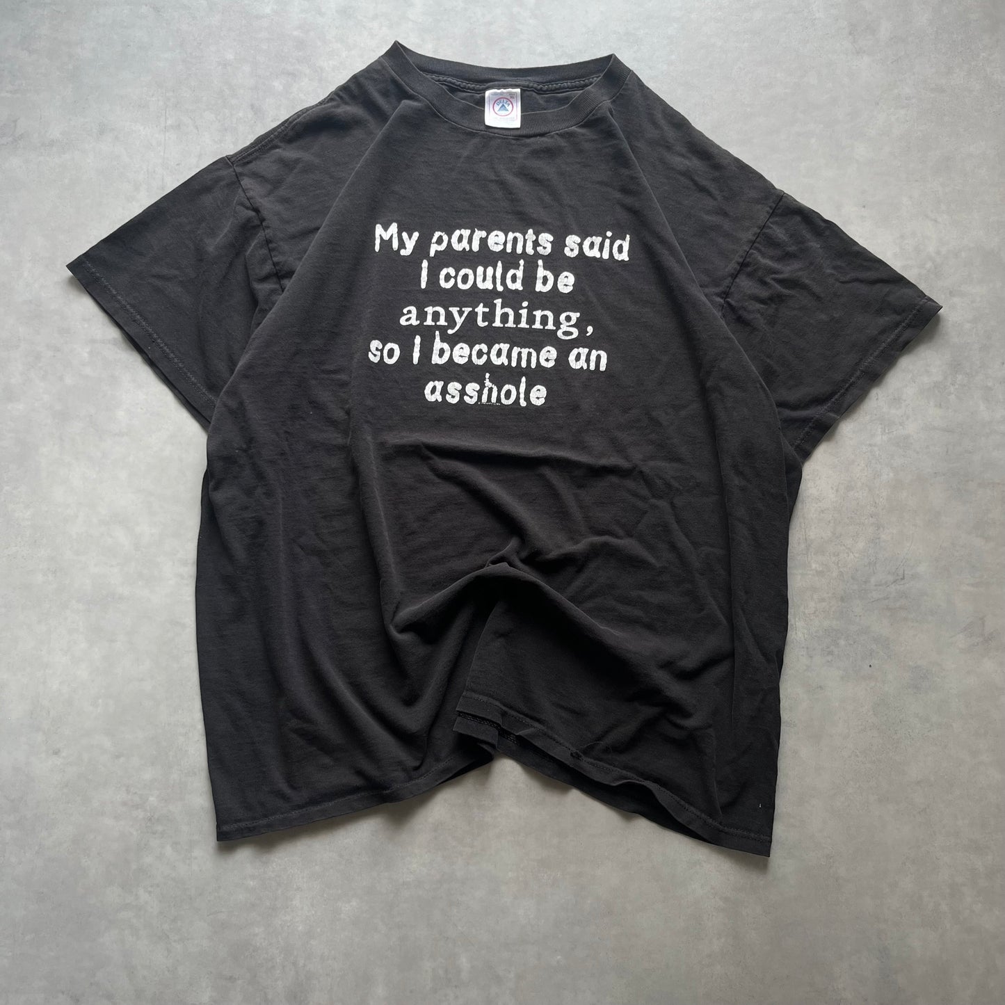 【USED】90s Delta Joke Message Tee Oversized Black