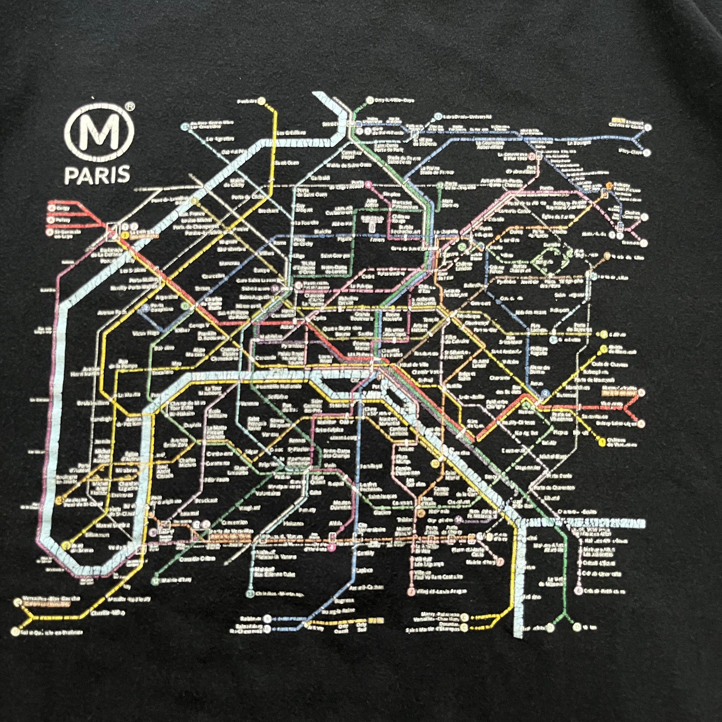 【USED】Paris Metro Map Graphic Tee City Style Black
