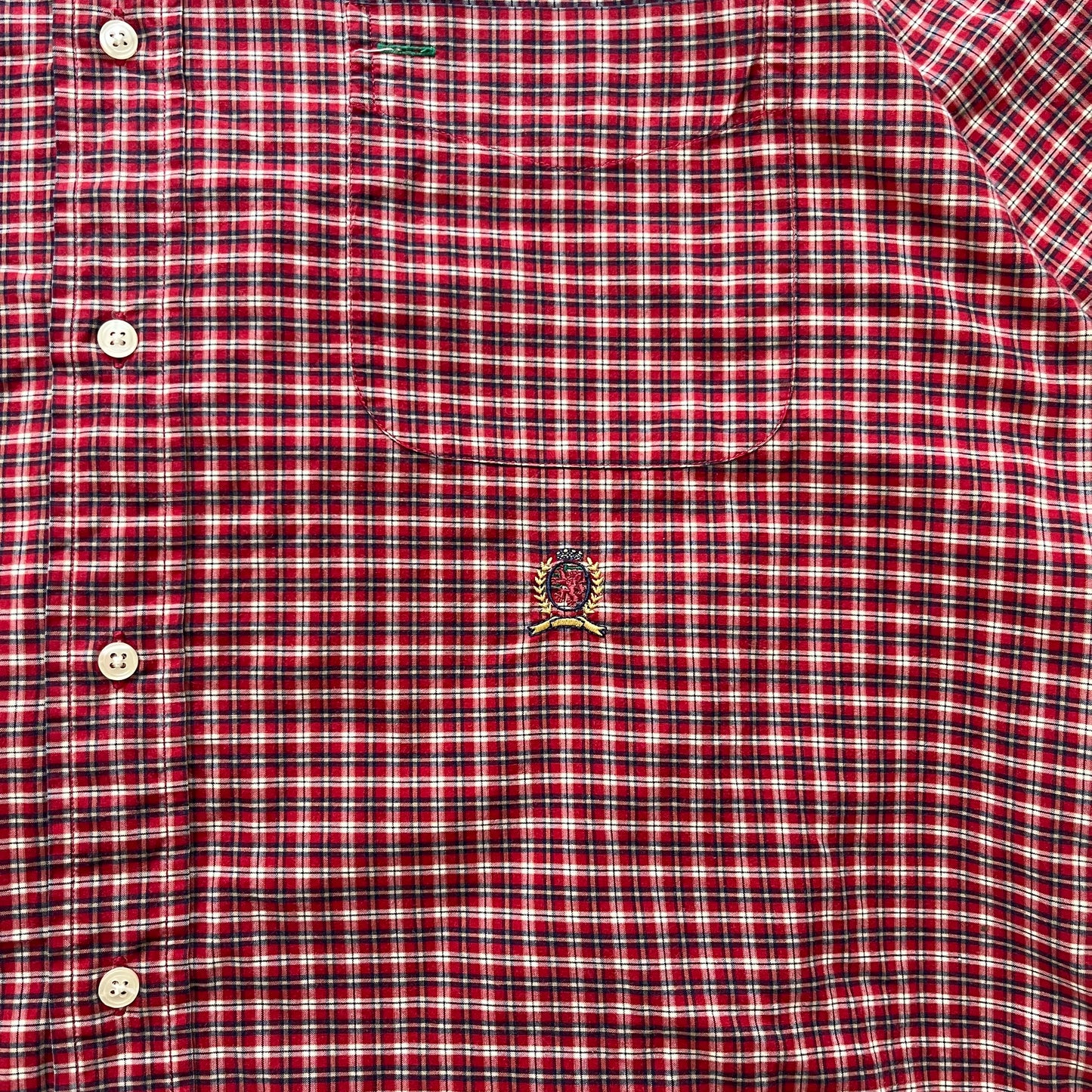 【USED】Tommy Check Button Down Shirt Logo Embroidery