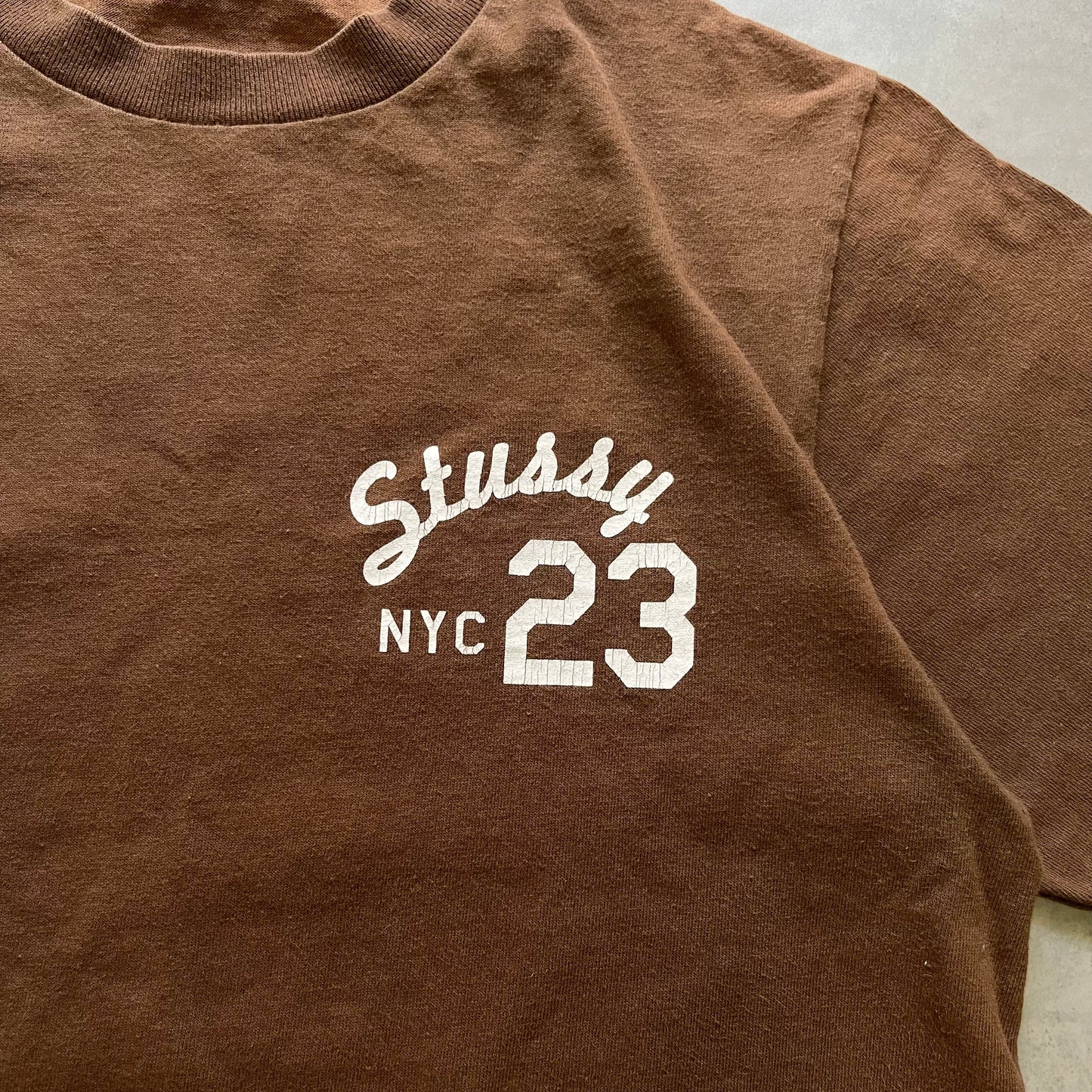 【USED】90〜00s Old Stussy Tee Brown Mexico Made Navy Tag
