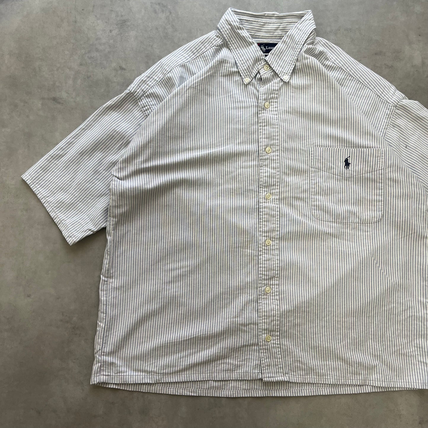 【USED】Polo Ralph Lauren Big Shirt Light Blue Stripe Embroidery