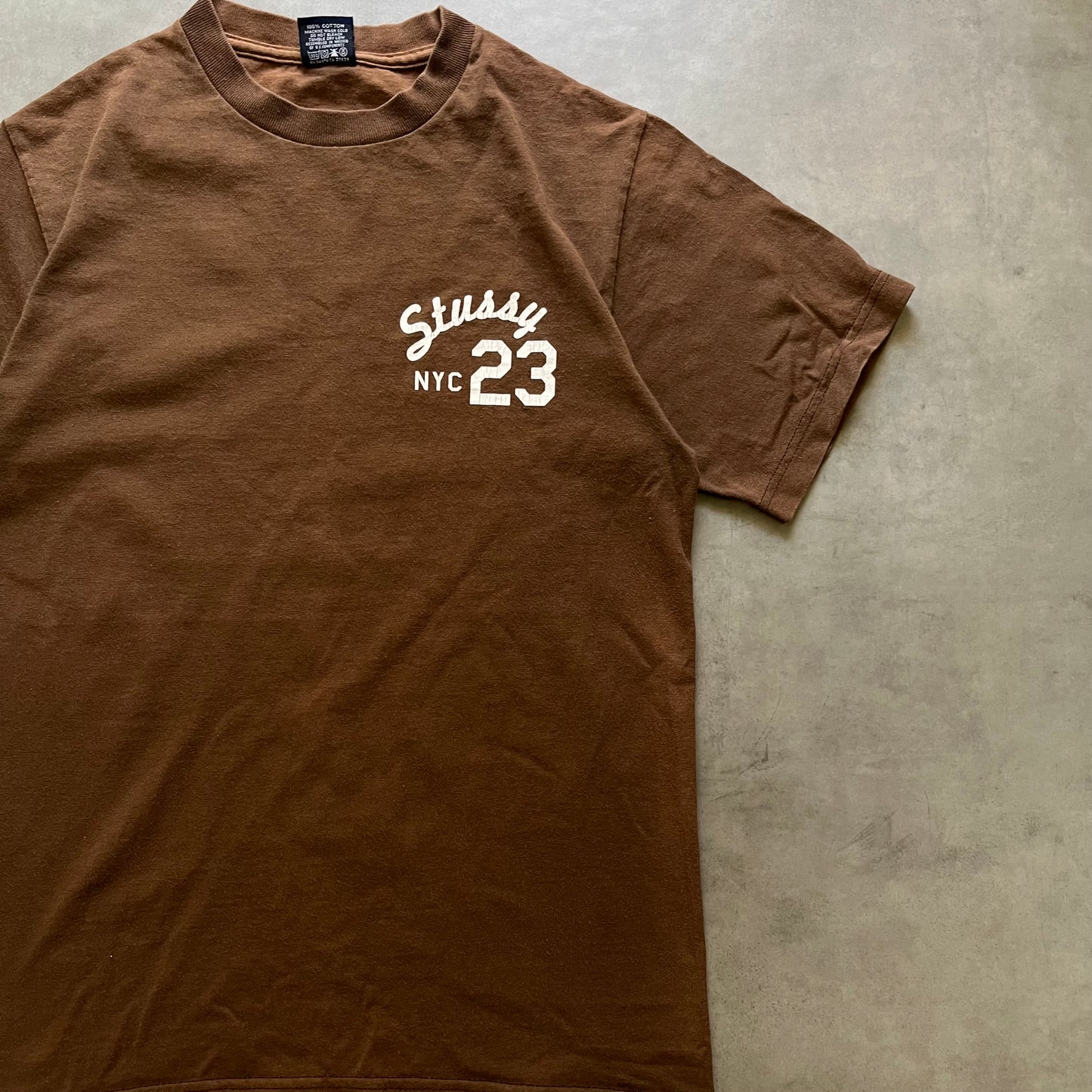 【USED】90〜00s Old Stussy Tee Brown Mexico Made Navy Tag