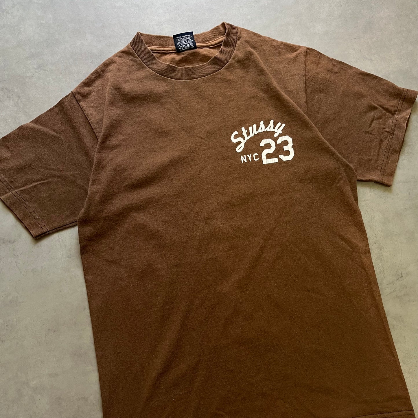 【USED】90〜00s Old Stussy Tee Brown Mexico Made Navy Tag