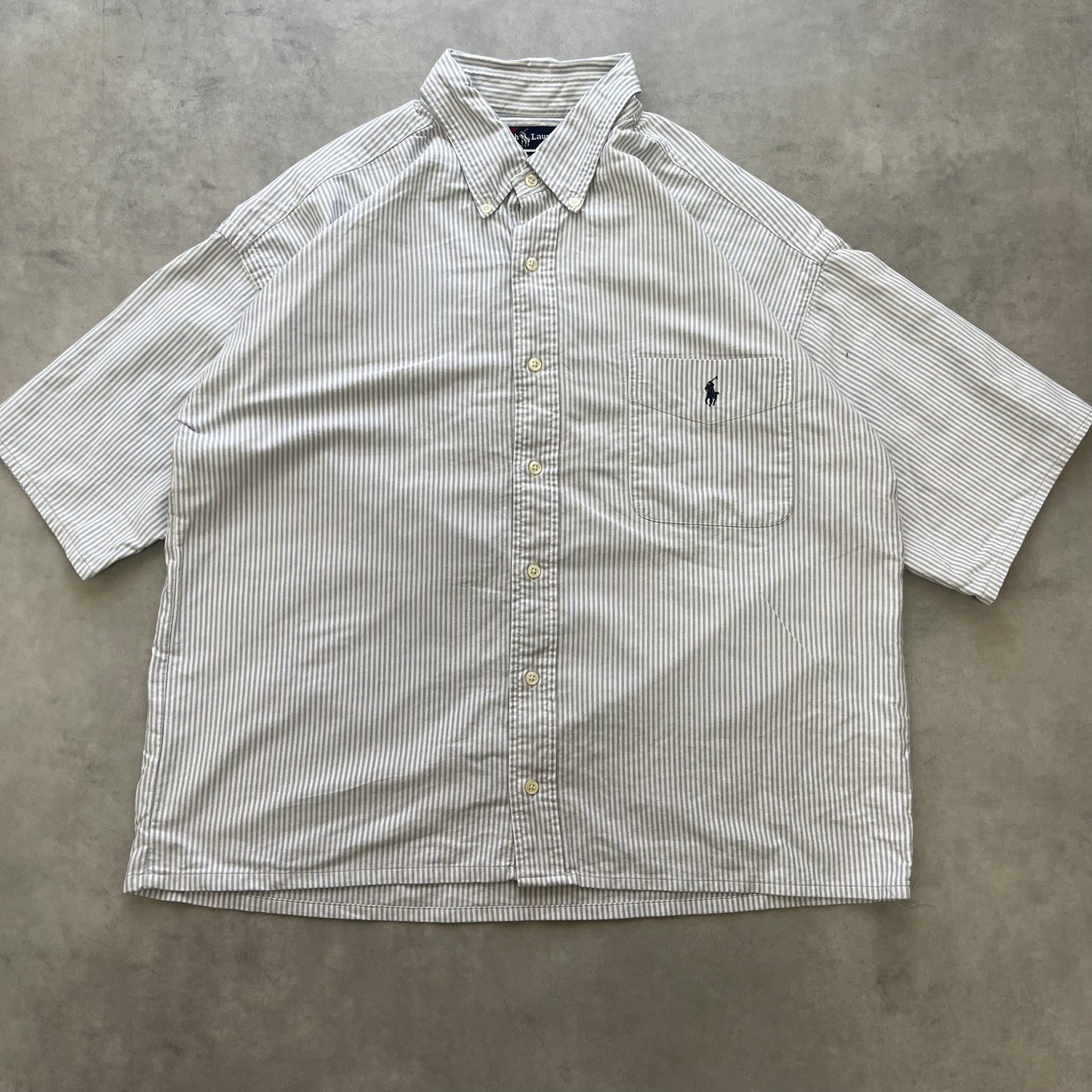 【USED】Polo Ralph Lauren Big Shirt Light Blue Stripe Embroidery