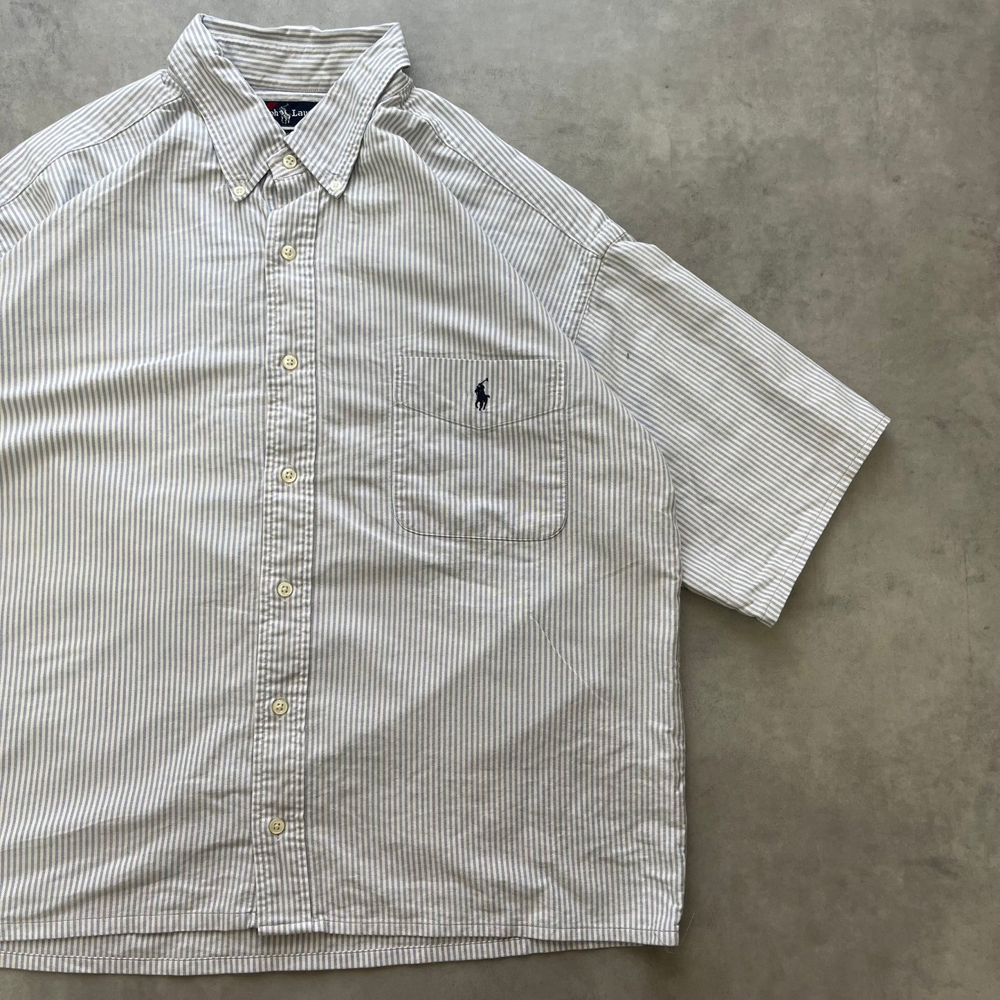 【USED】Polo Ralph Lauren Big Shirt Light Blue Stripe Embroidery