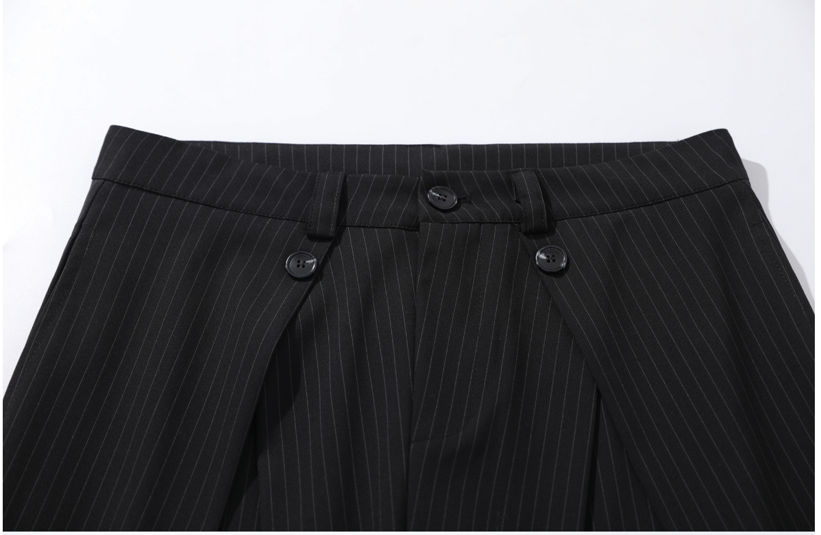 Wrinkled Design Button Casual Striped Trousers
