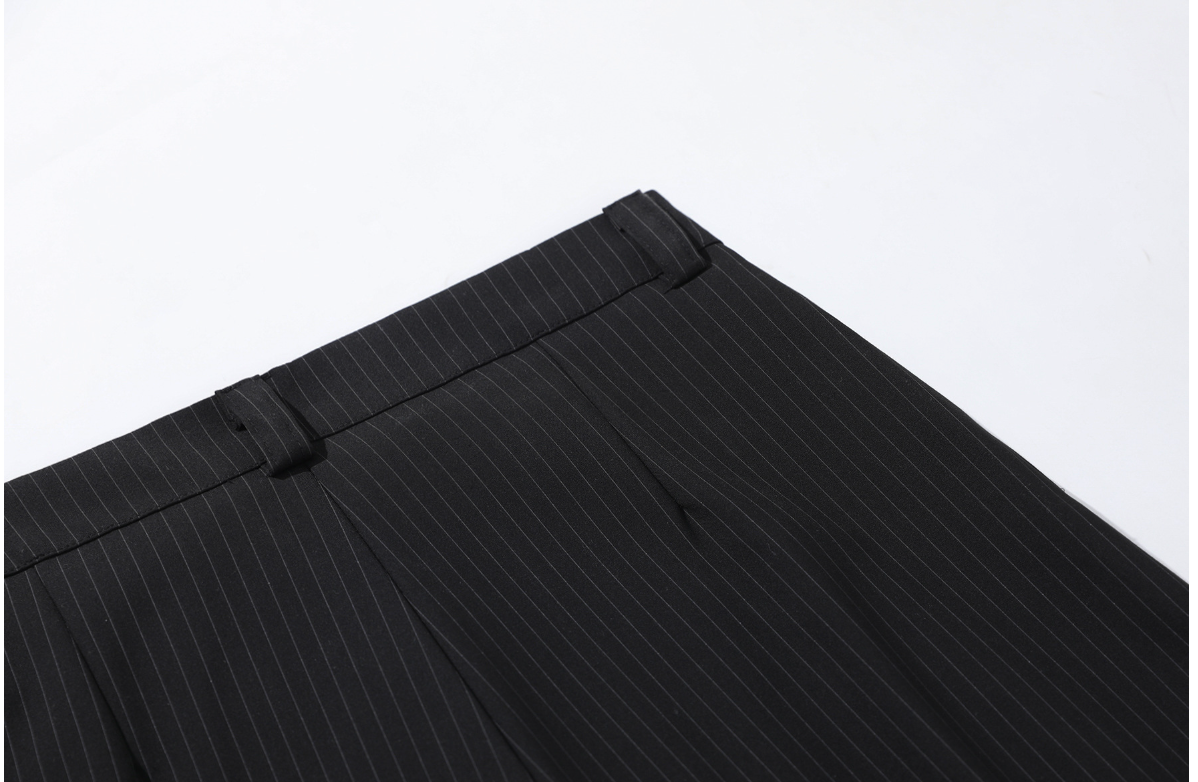 Wrinkled Design Button Casual Striped Trousers