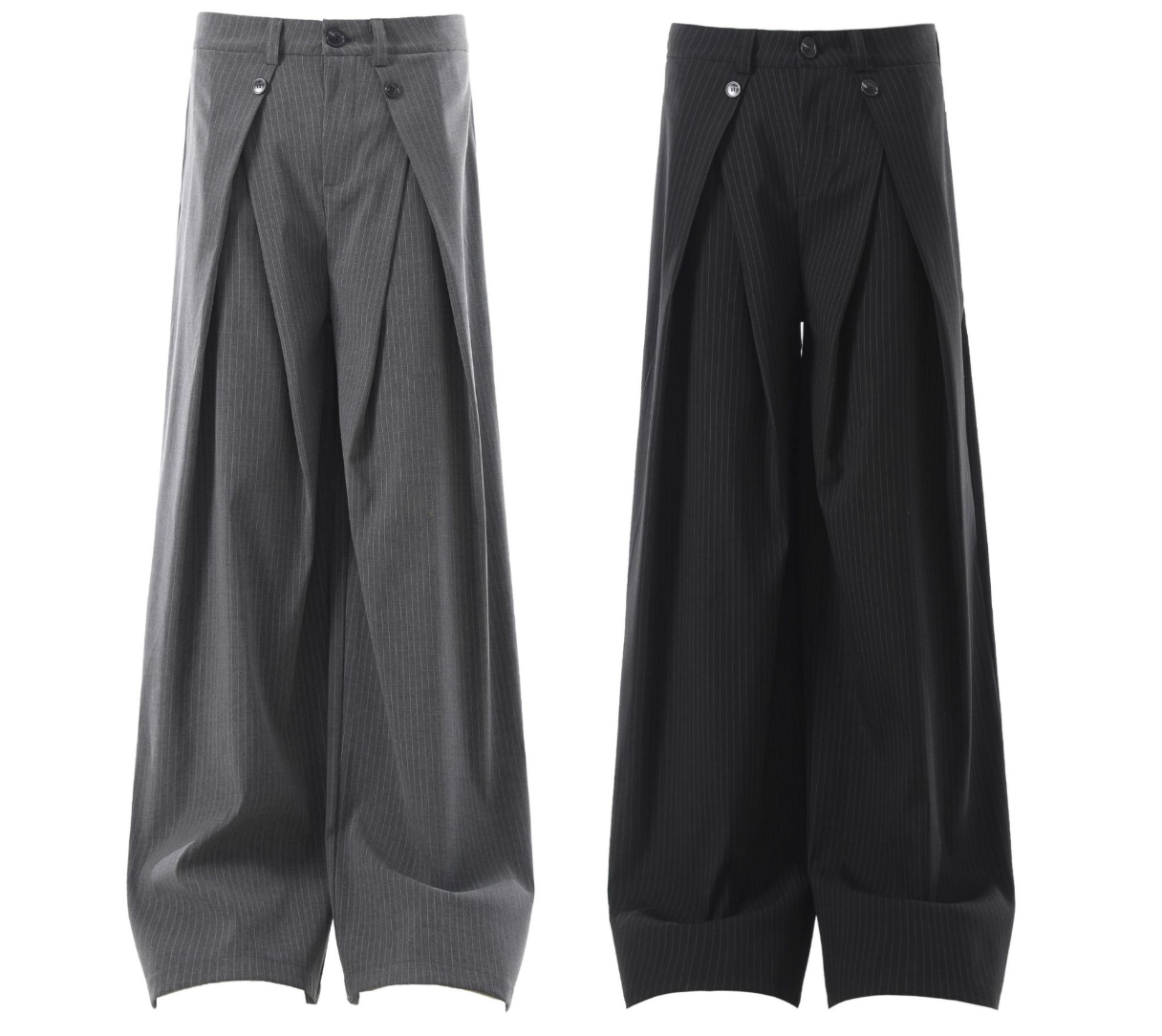Wrinkled Design Button Casual Striped Trousers
