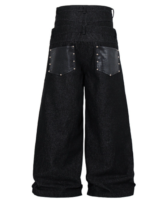 Vintage-Inspired Wide-Leg Denim Pants with Button Detail