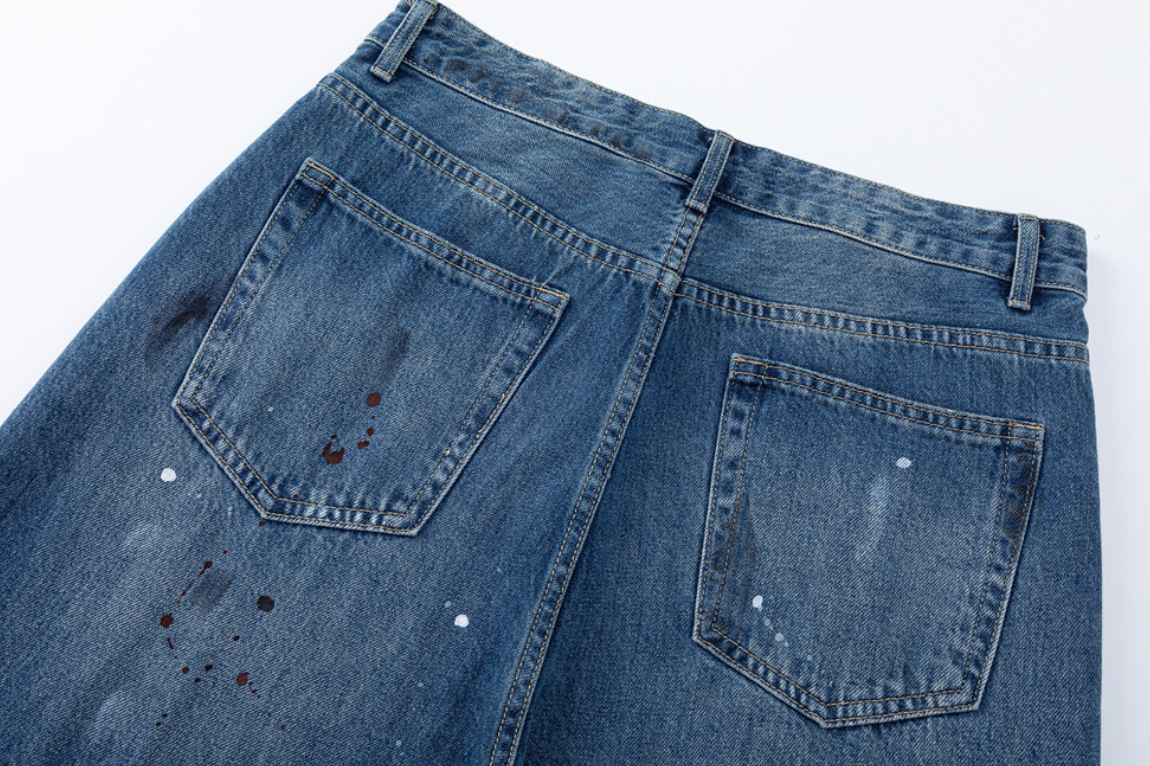 Distressed Straight-Leg Denim Pants
