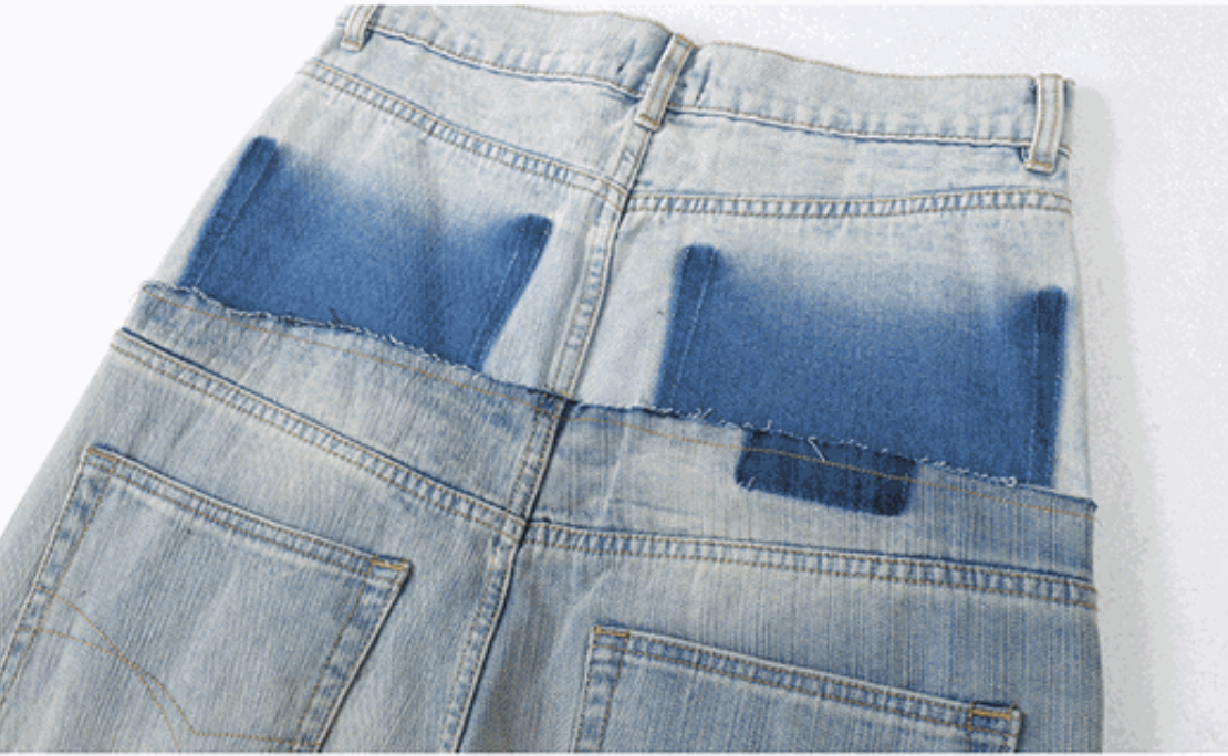 Double Layer Distressed Denim Wide-Leg Pants