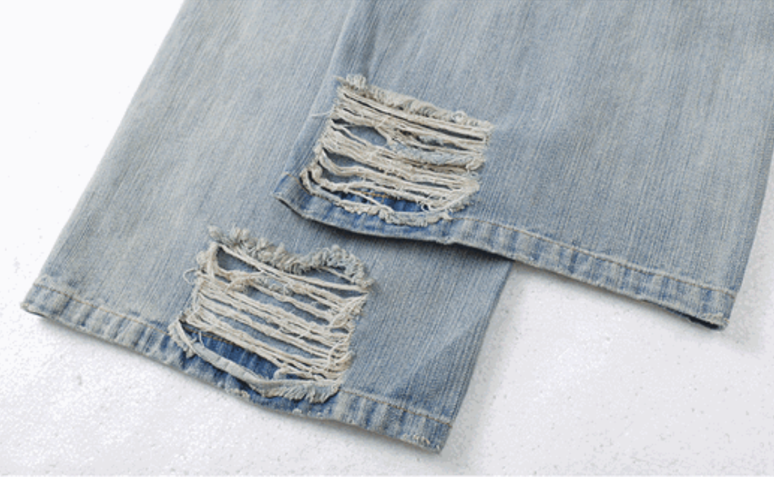 Double Layer Distressed Denim Wide-Leg Pants