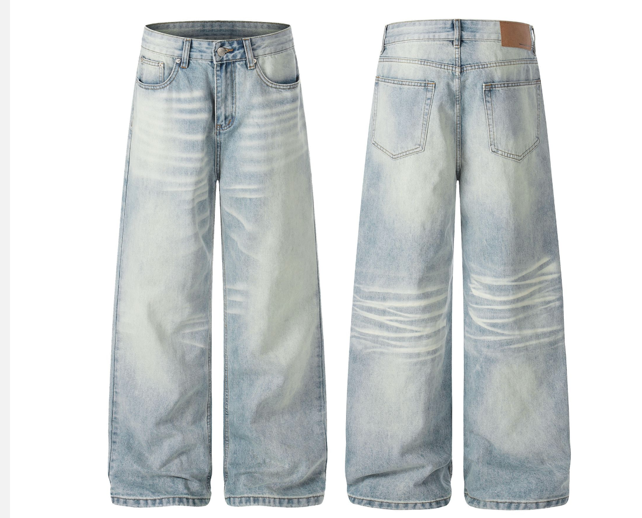 Cat Whisker Wash Blue A-Line Wide-Leg Jeans