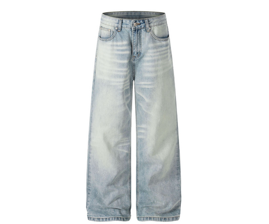 Cat Whisker Wash Blue A-Line Wide-Leg Jeans