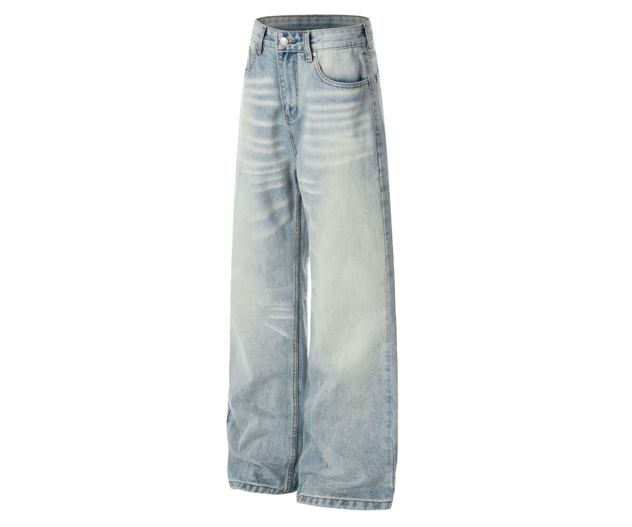 Cat Whisker Wash Blue A-Line Wide-Leg Jeans