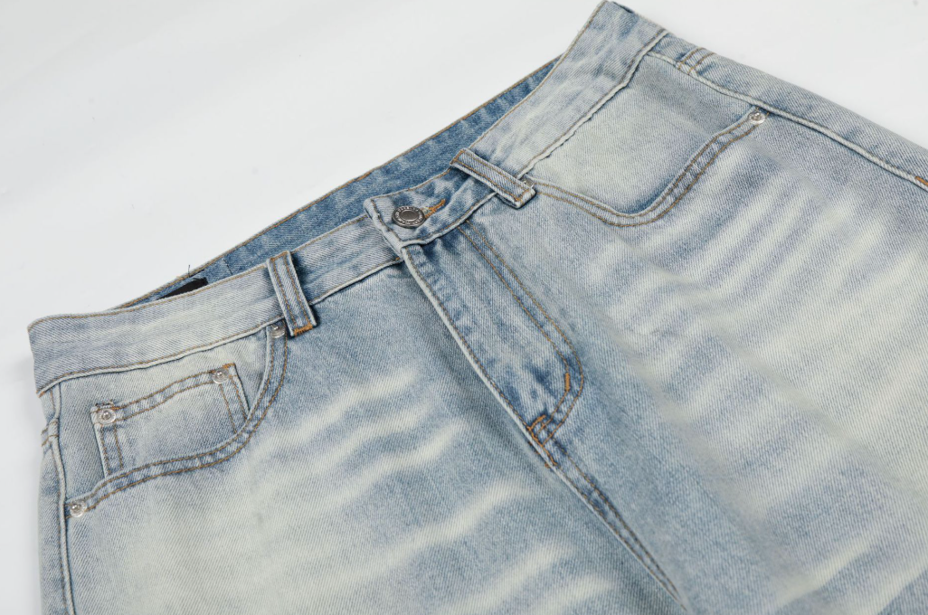 Cat Whisker Wash Blue A-Line Wide-Leg Jeans