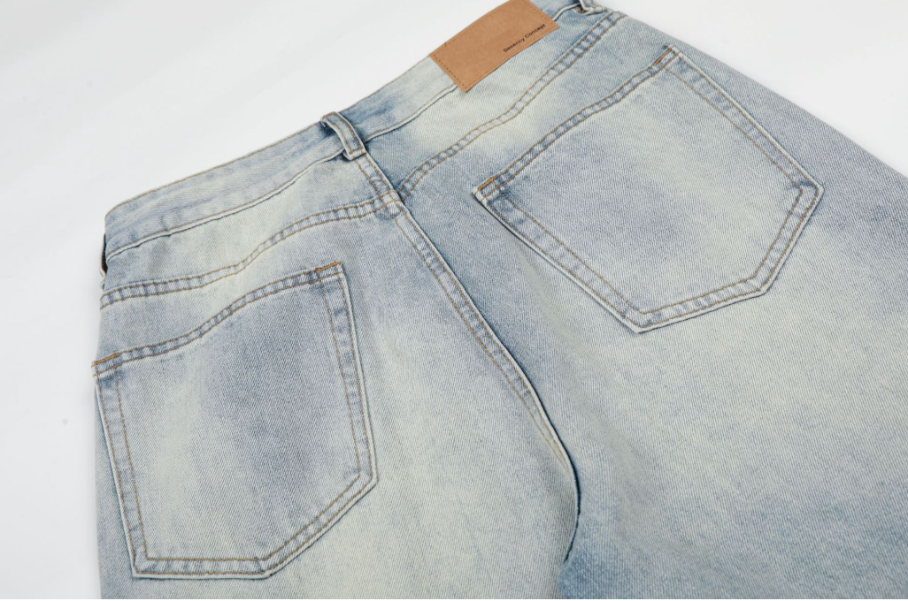 Cat Whisker Wash Blue A-Line Wide-Leg Jeans