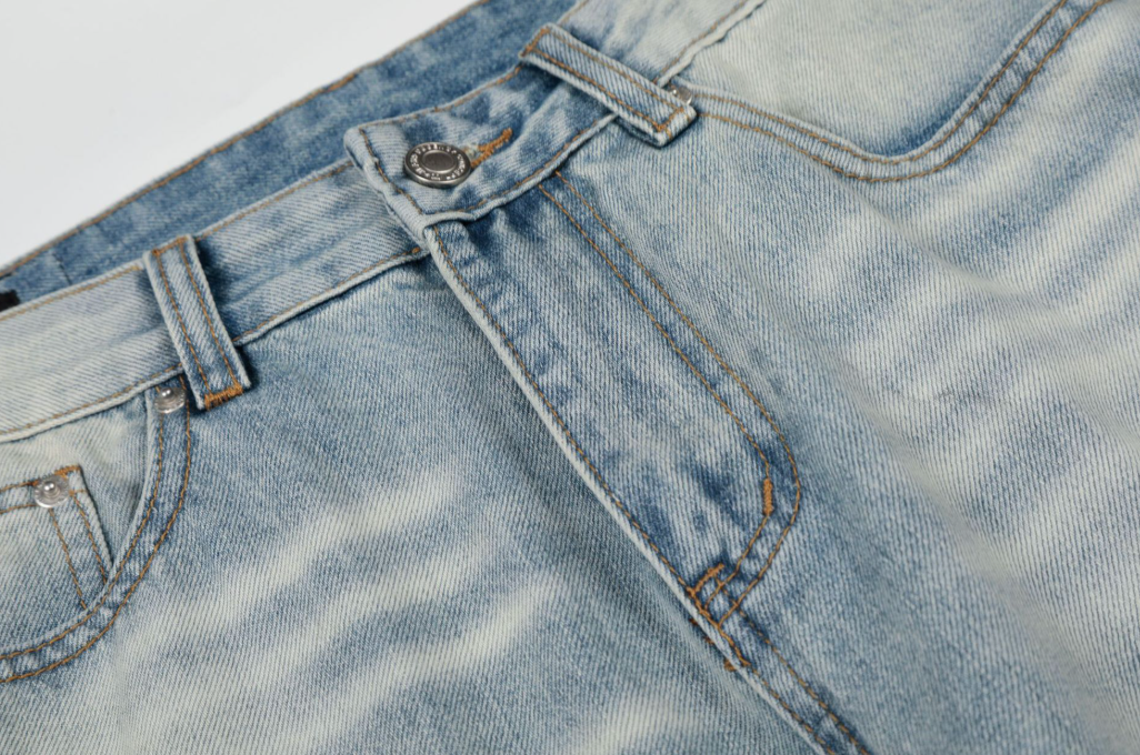 Cat Whisker Wash Blue A-Line Wide-Leg Jeans