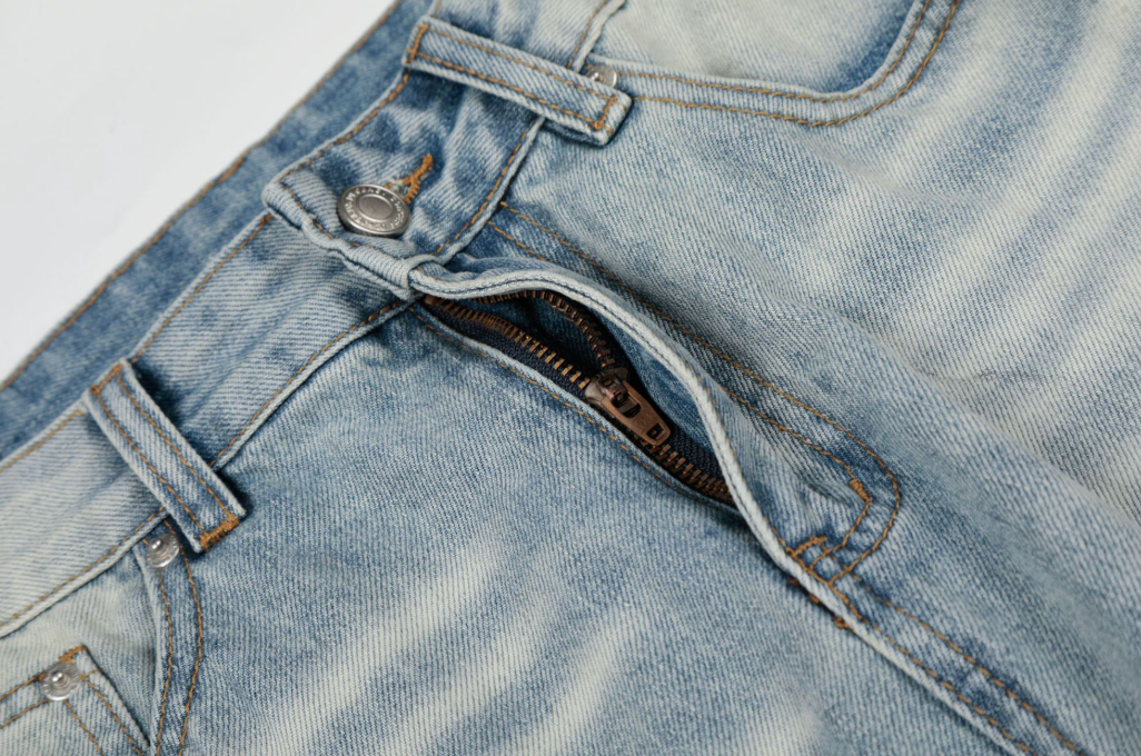 Cat Whisker Wash Blue A-Line Wide-Leg Jeans