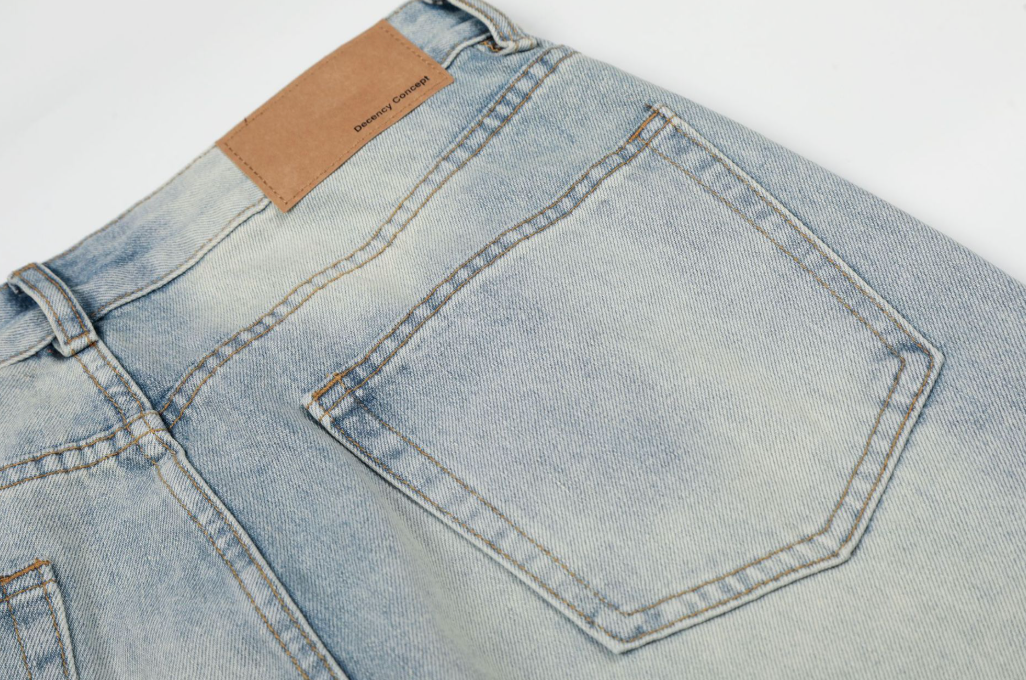Cat Whisker Wash Blue A-Line Wide-Leg Jeans