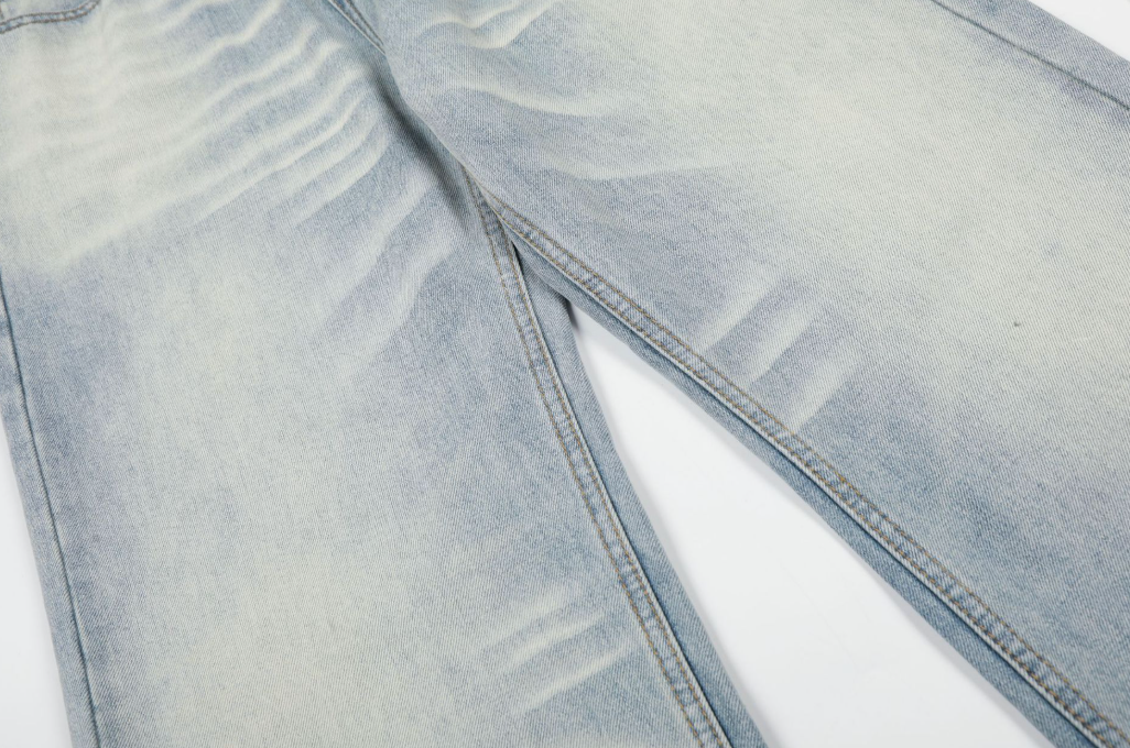 Cat Whisker Wash Blue A-Line Wide-Leg Jeans