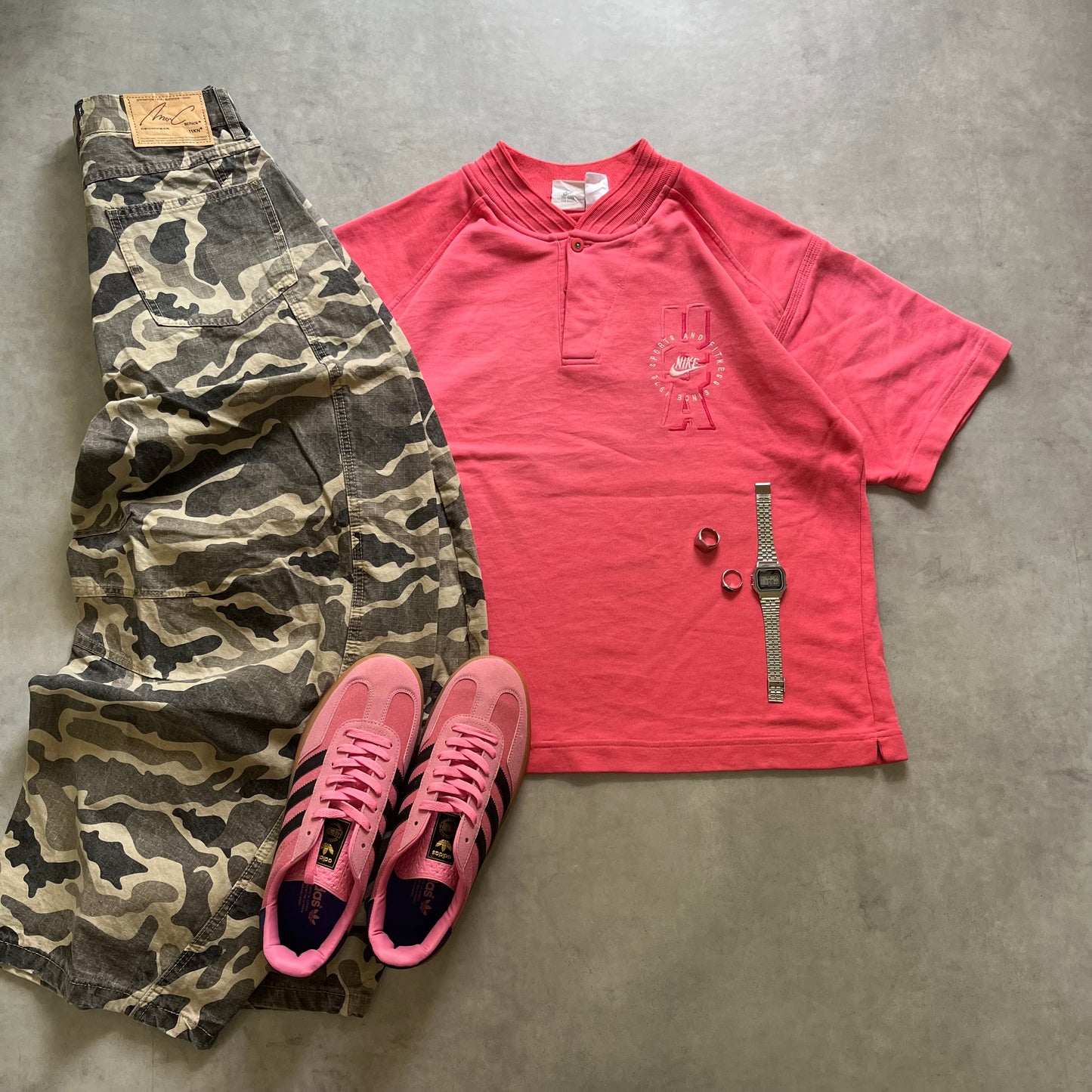 【USED】90s Nike Embroidered Sweat Tee Pink Big Arm Style
