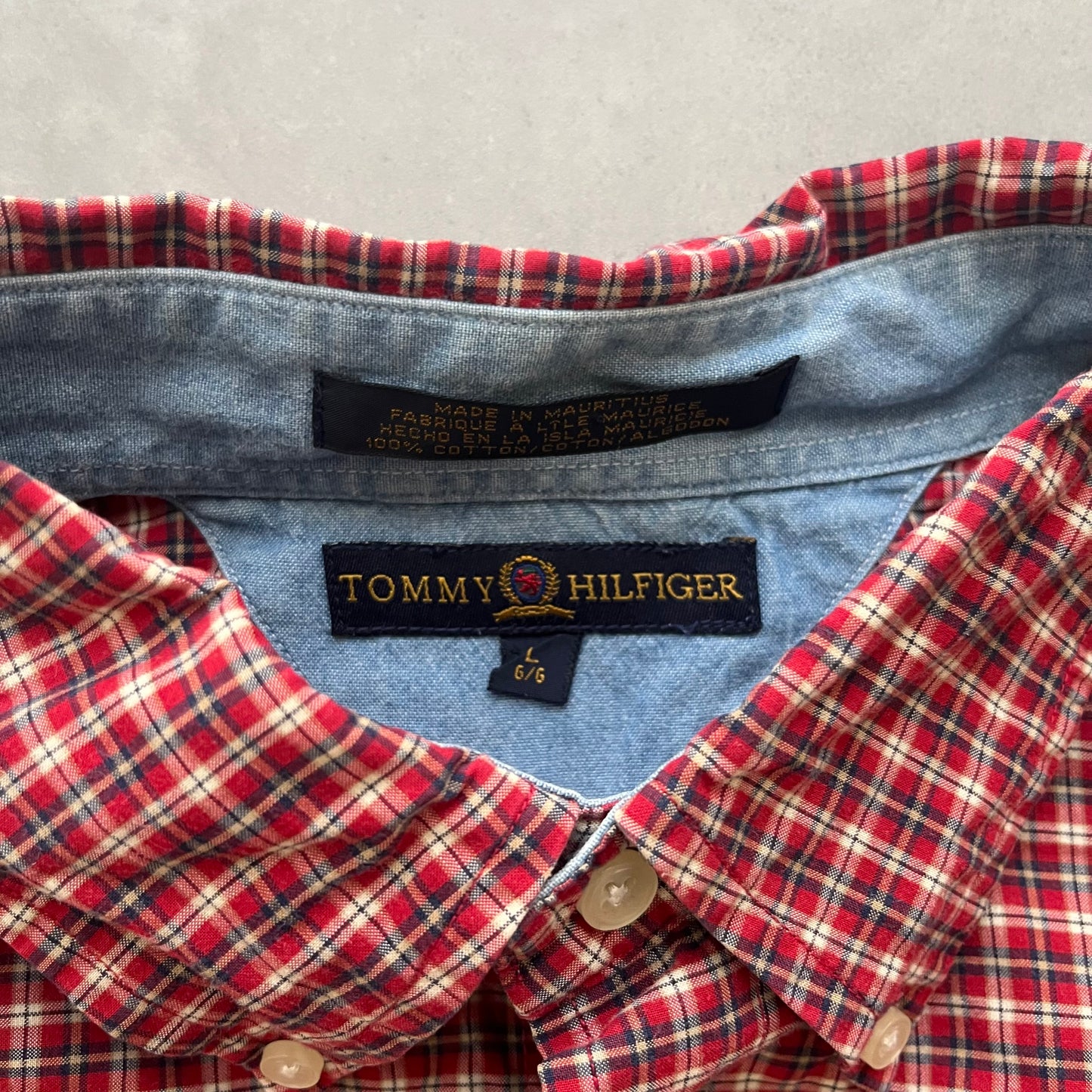 【USED】Tommy Check Button Down Shirt Logo Embroidery