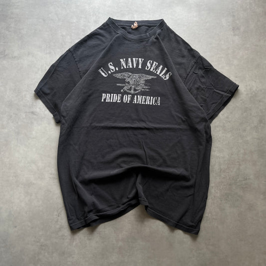【USED】US Navy Seals Pride Of America Logo Tee Black L Size