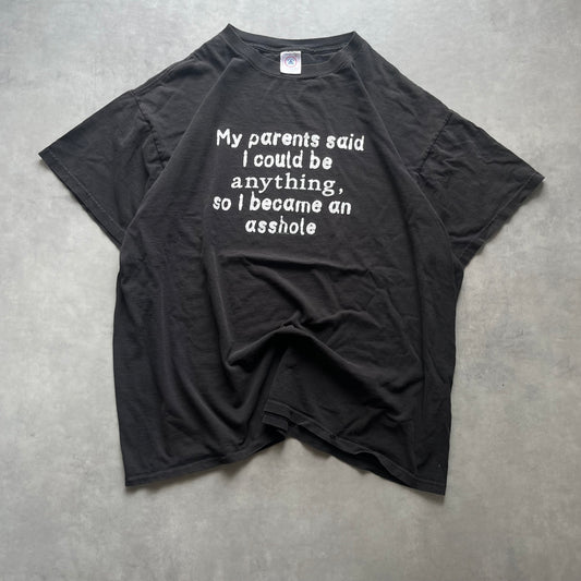 【USED】90s Delta Joke Message Tee Oversized Black