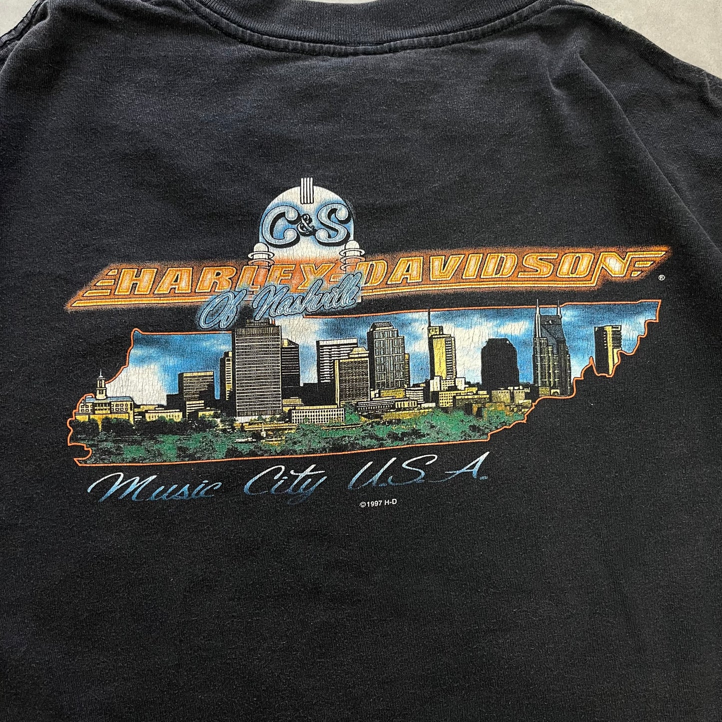 【USED】Harley-Davidson 90s Double-Sided Print Tee 1997 Copyright Black XL
