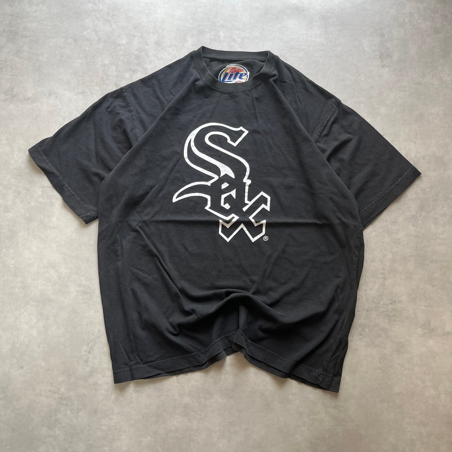 【USED】MLB White Sox × Miller Lite Logo Tee Black L Size