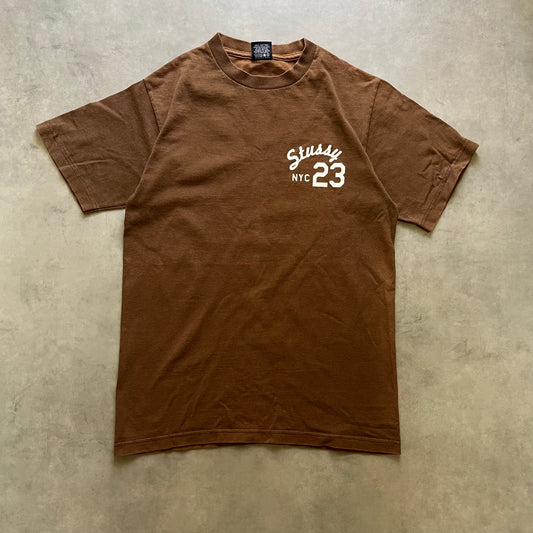 【USED】90〜00s Old Stussy Tee Brown Mexico Made Navy Tag