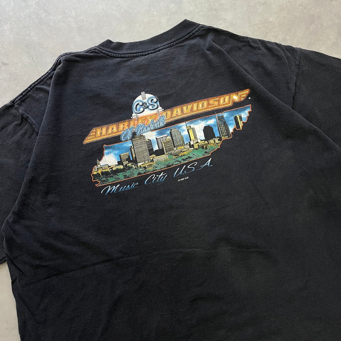 【USED】Harley-Davidson 90s Double-Sided Print Tee 1997 Copyright Black XL