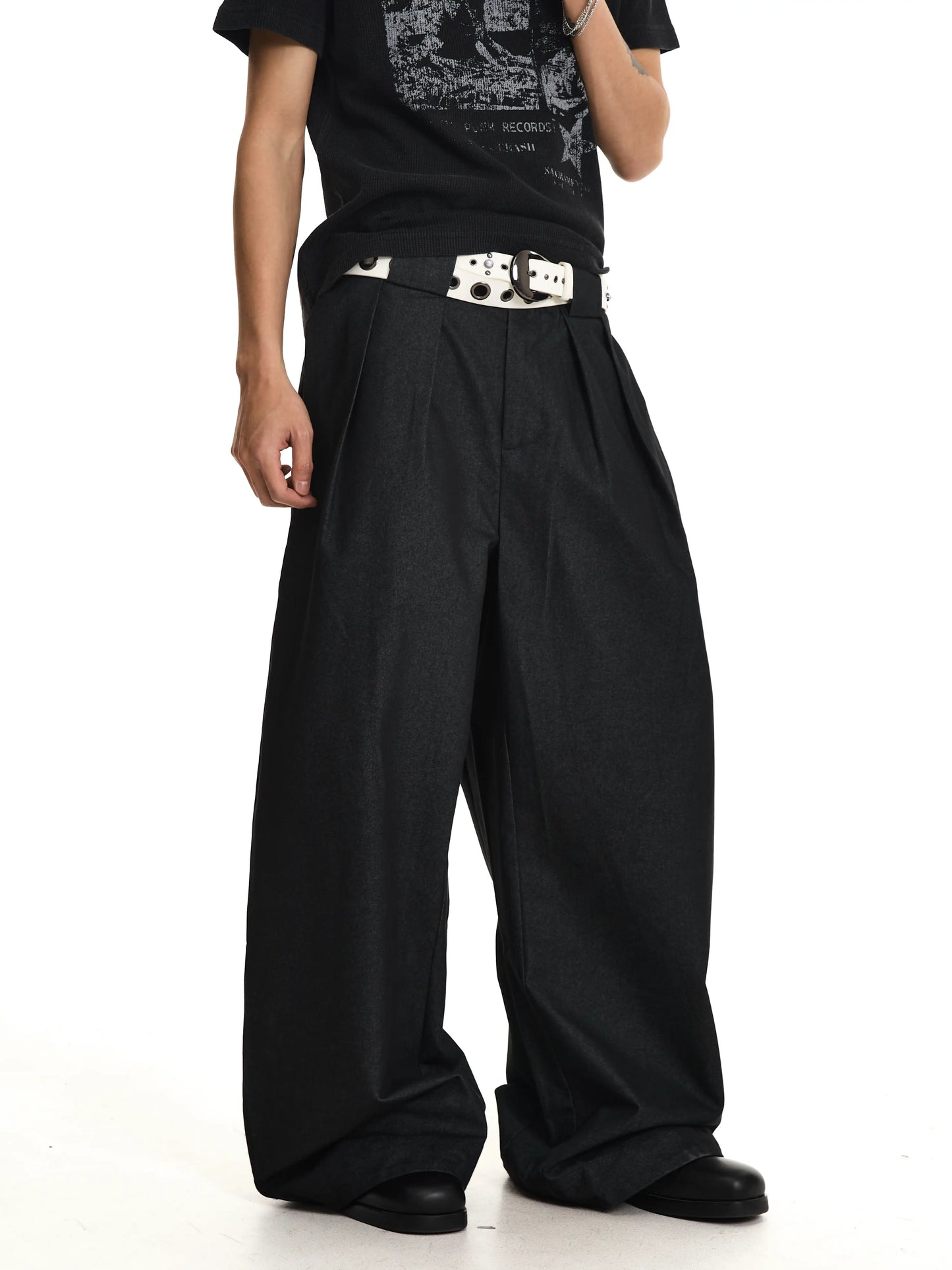 Blend Draped Pleated Wide-Leg Trousers