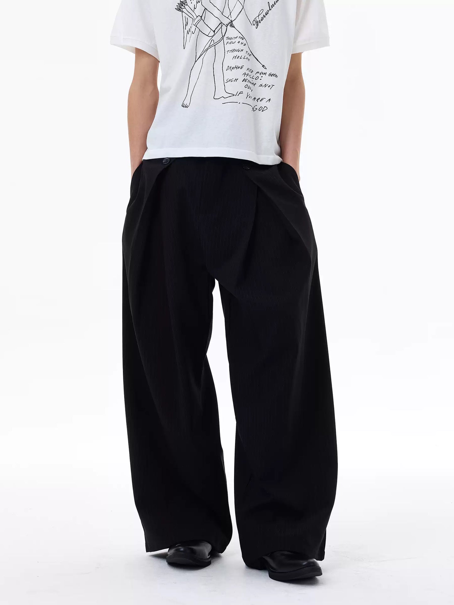 Wrinkled Design Button Casual Striped Trousers