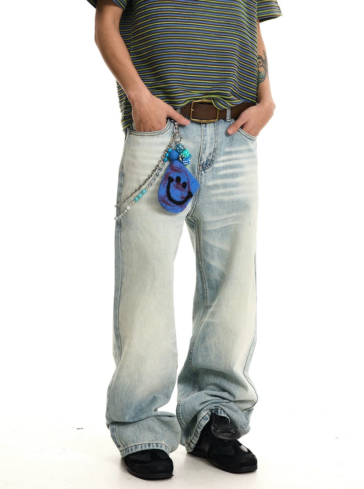 Cat Whisker Wash Blue A-Line Wide-Leg Jeans