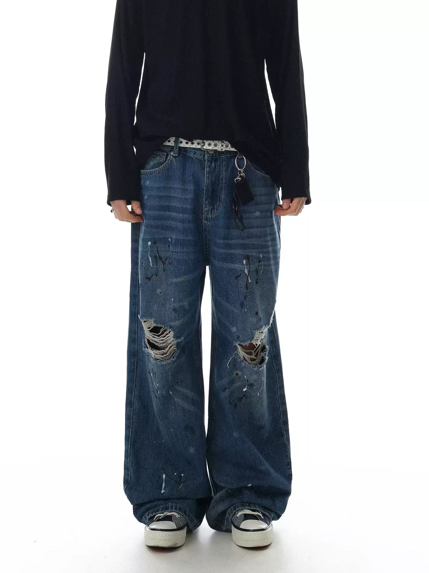 Distressed Straight-Leg Denim Pants