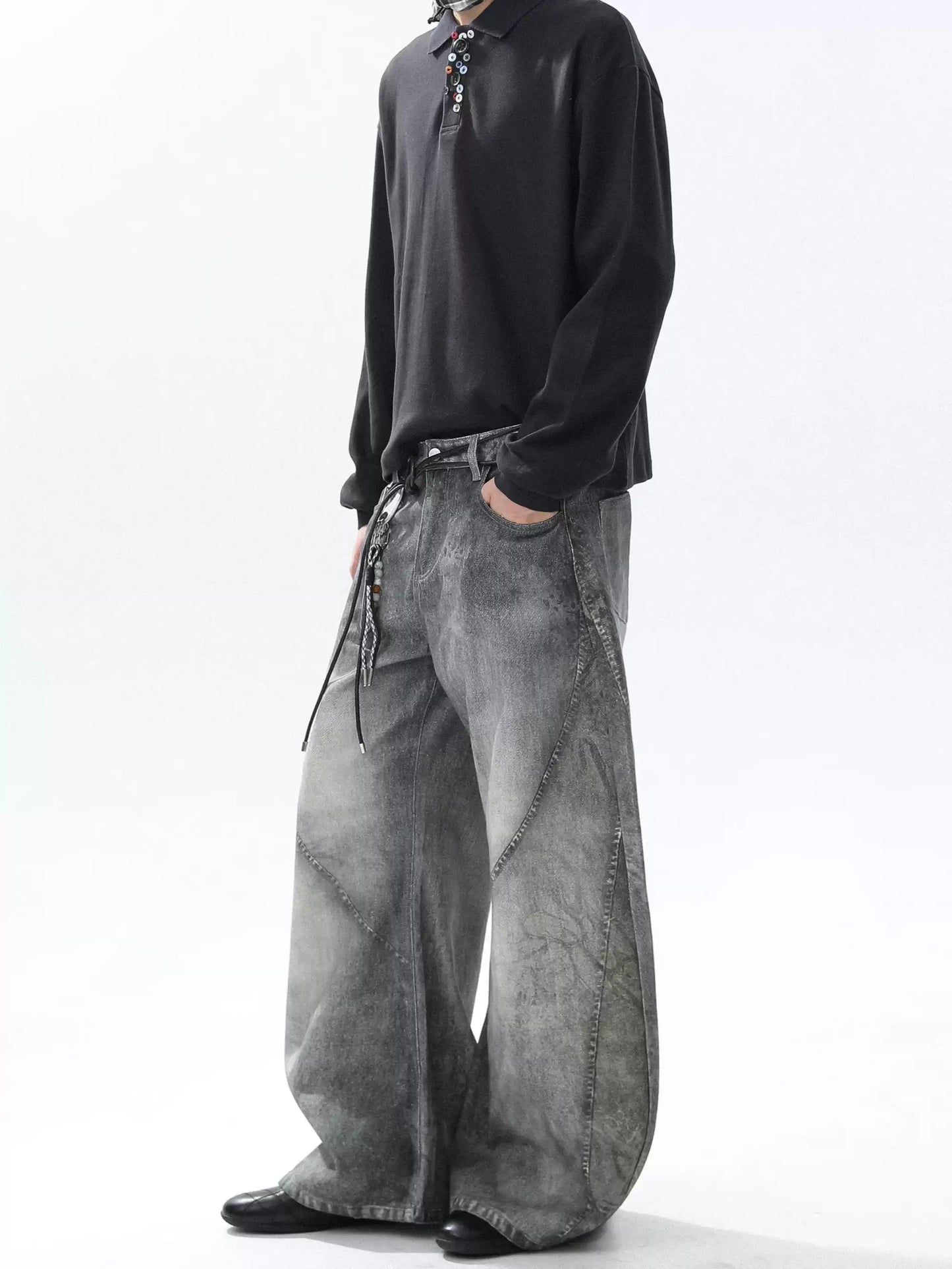 Deconstructed Wide-Leg Denim Pants