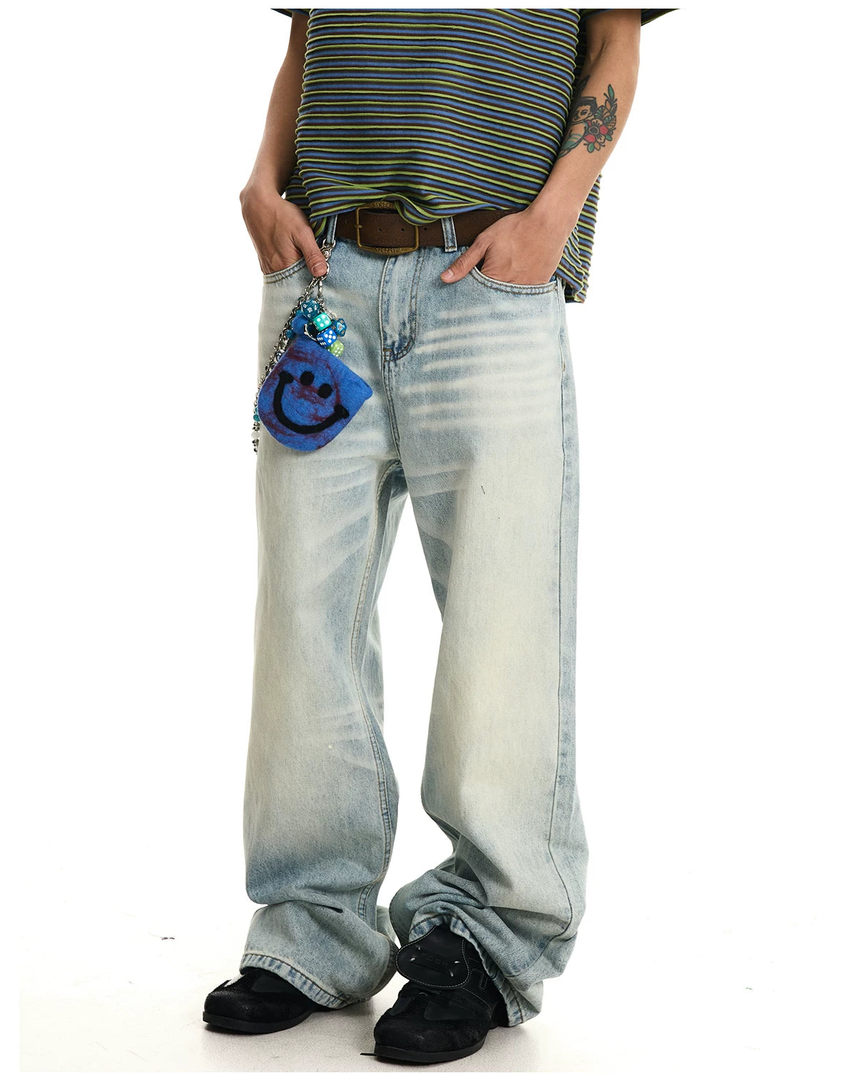 Cat Whisker Wash Blue A-Line Wide-Leg Jeans
