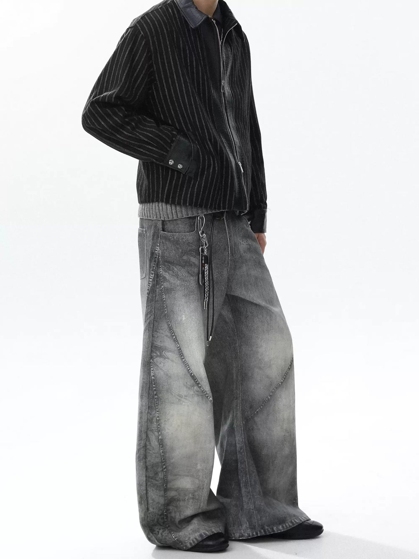 Deconstructed Wide-Leg Denim Pants