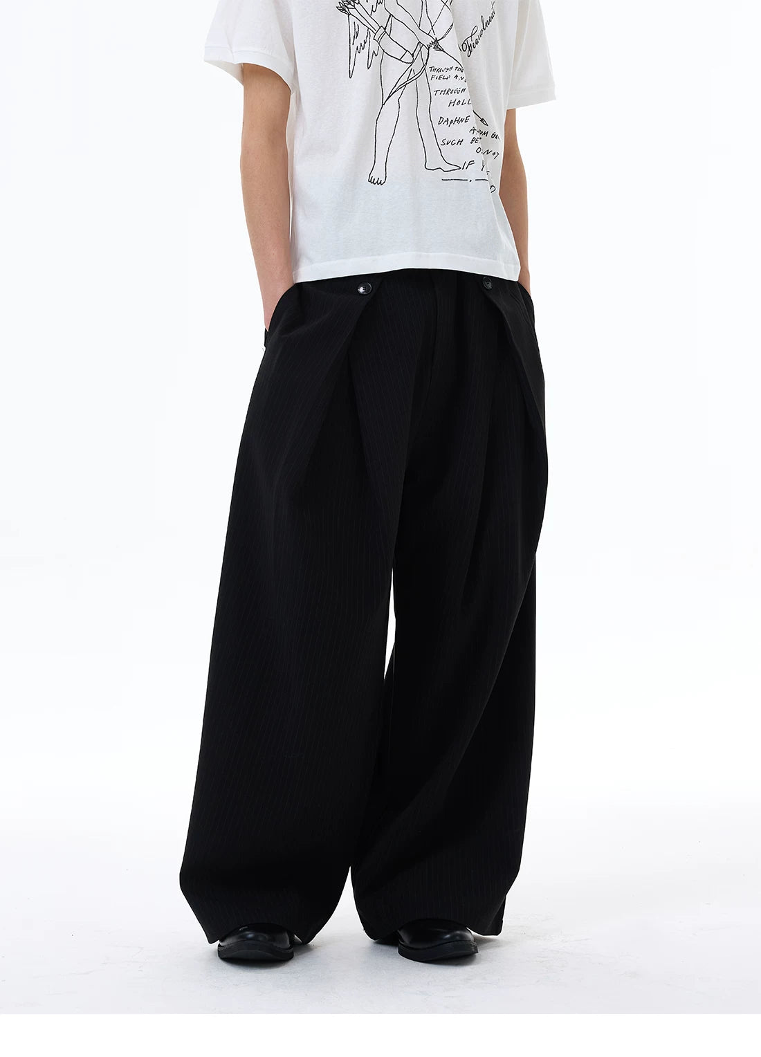 Wrinkled Design Button Casual Striped Trousers
