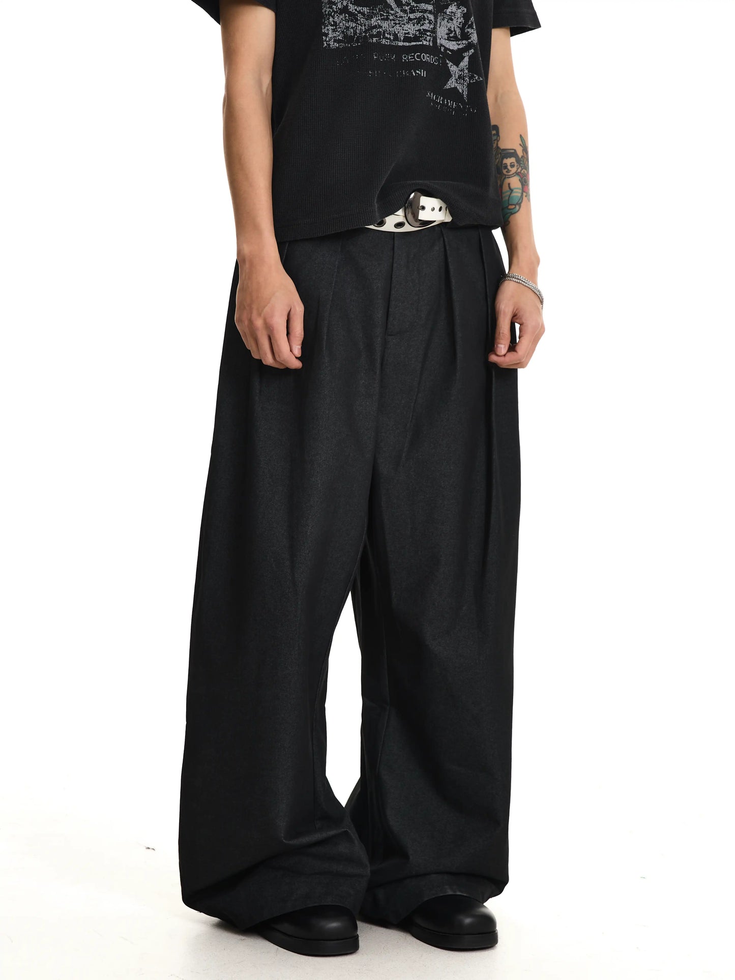 Blend Draped Pleated Wide-Leg Trousers